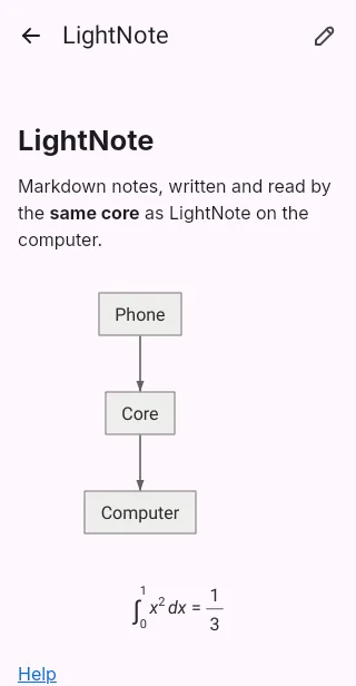 Nota com diagrama e fórmula no app Android