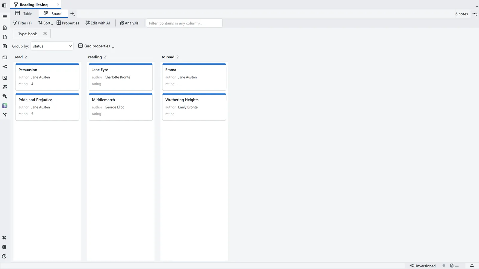 LightNote screenshot: Bases over your notes