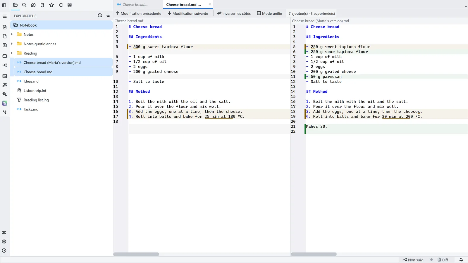 Capture de LightNote : Comparer deux fichiers