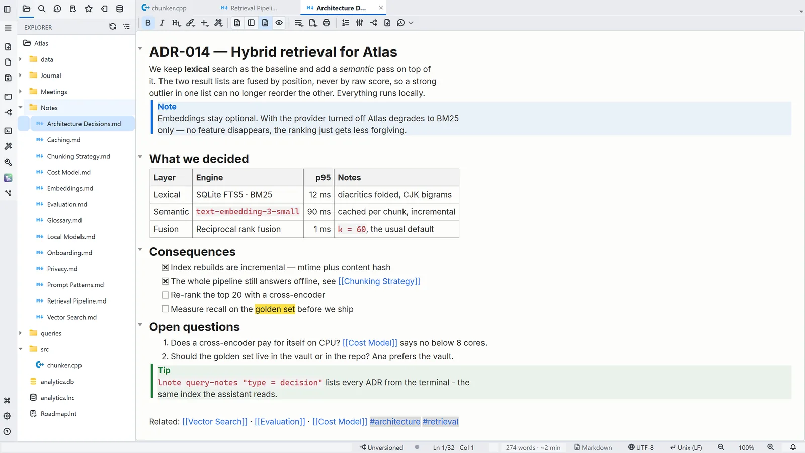 LightNote main window — Formatted editing