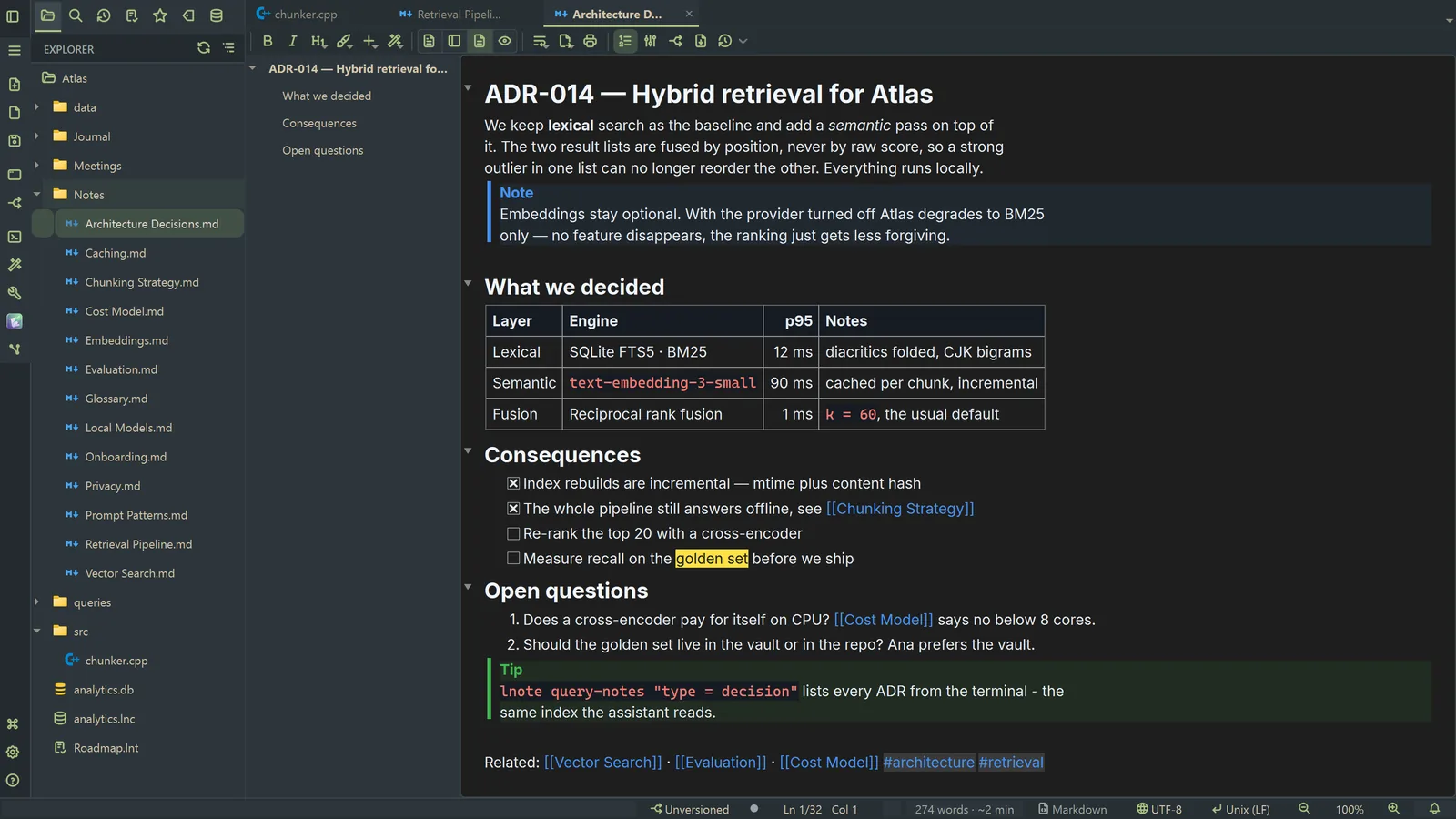 LightNote-Hauptfenster — Fenster: Everforest Dark · Notizen: GitHub Dark