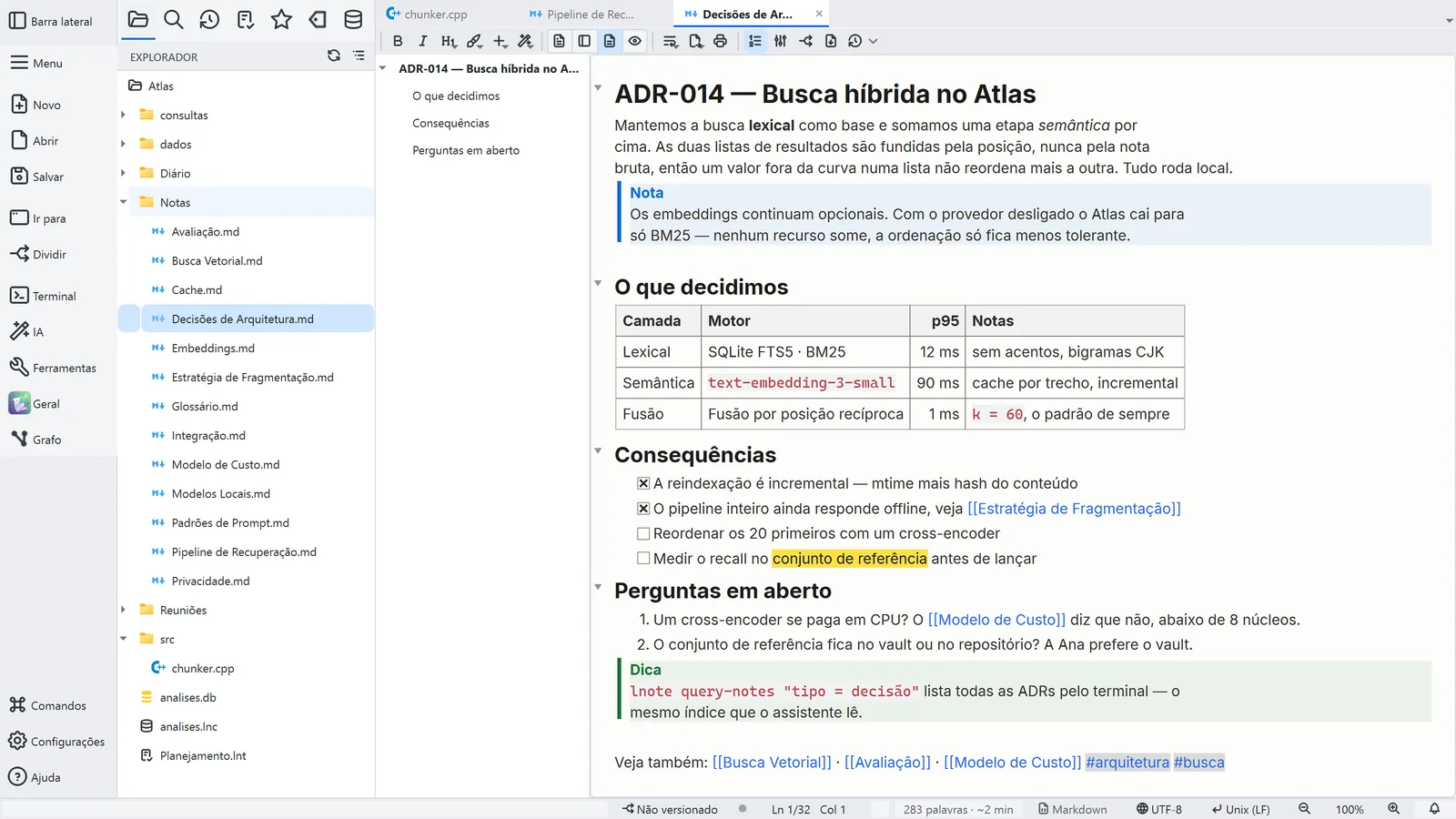 Tela principal do LightNote — Confortável