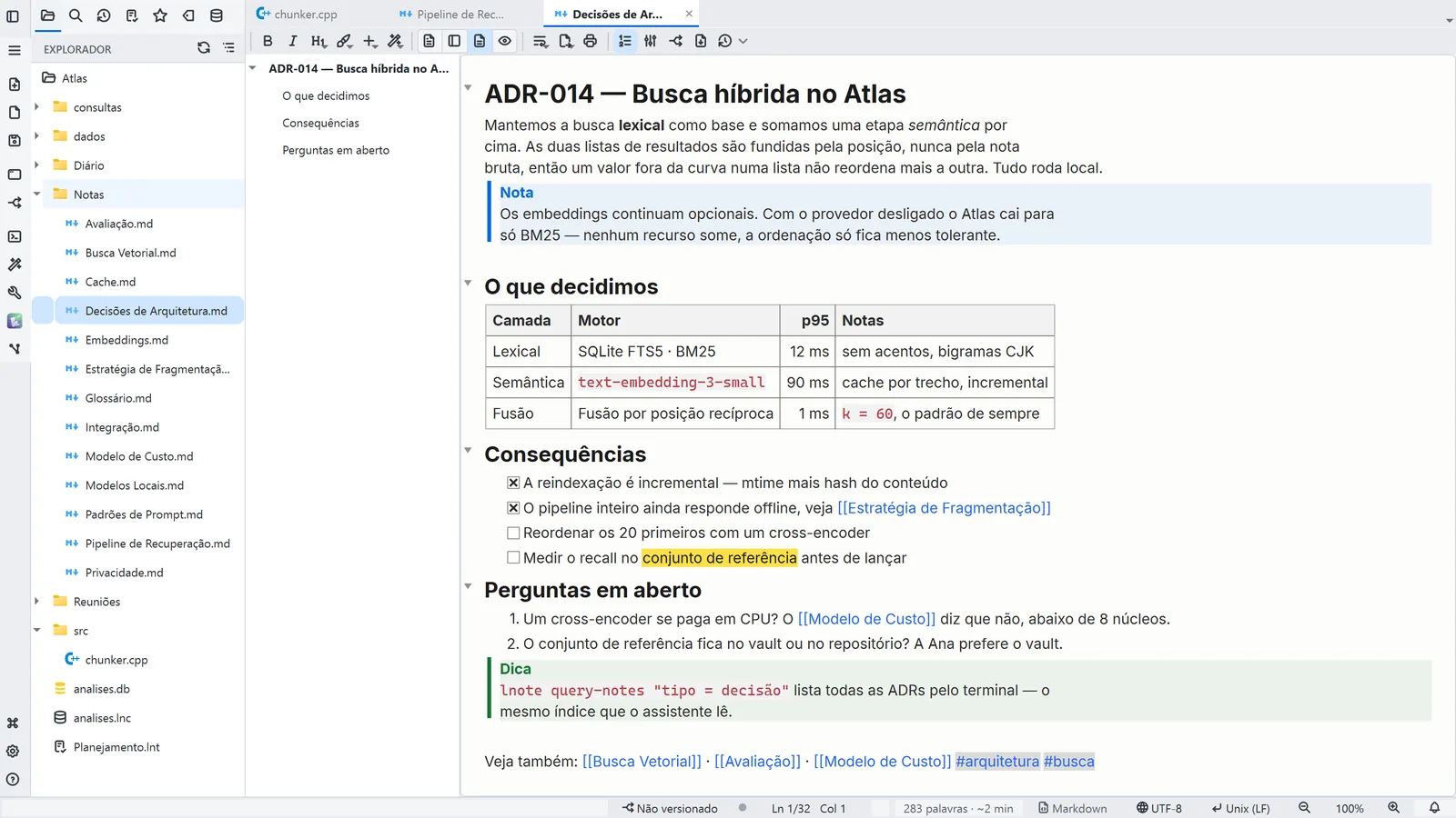 Tela principal do LightNote — Moderno
